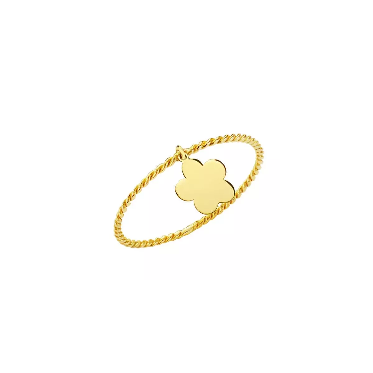 18K SORTIJA ORO AMARILLO CUERPO FINO RIZADO Y COLGANTE FLOR. ANCHO: 0.5 MM 0