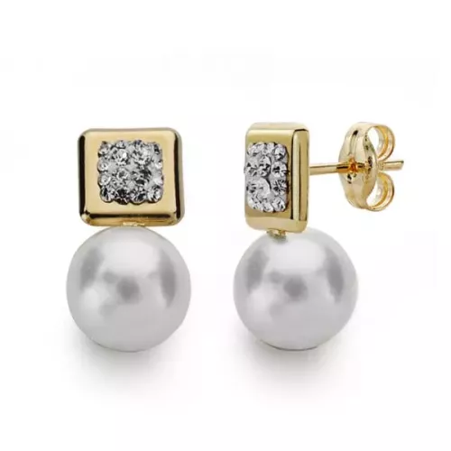 9K PENDIENTES ORO AMARILLO PERLA 7.5-8 MM TOTAL 14X8 MM CIERRE PRESION 0