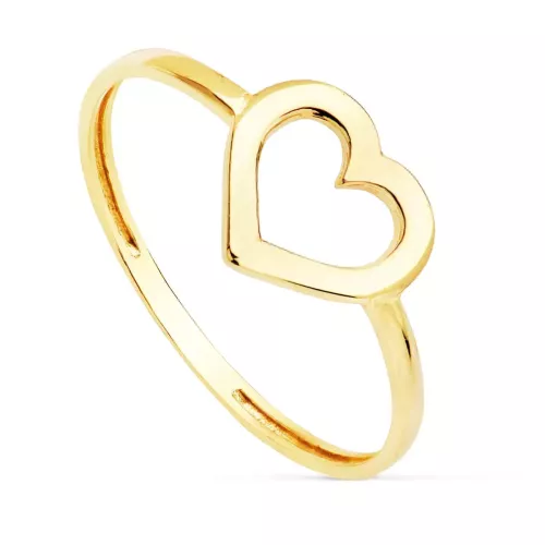 18K SORTIJA ORO AMARILLO CORAZON CALADO BRILLO 9 MM 0
