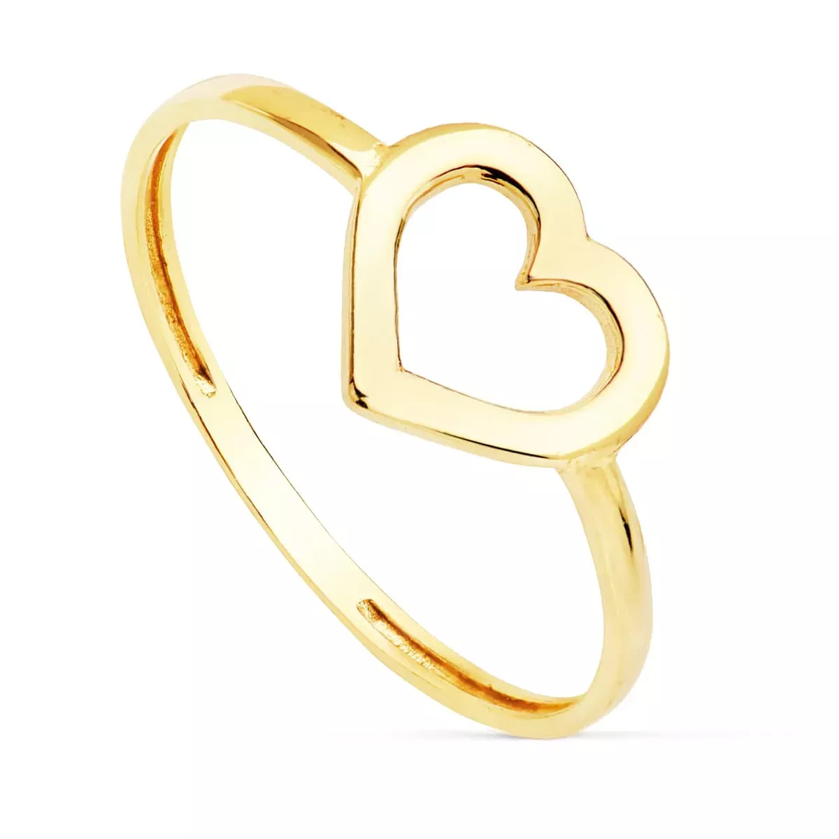 18K SORTIJA ORO AMARILLO CORAZON CALADO BRILLO 9 MM 0