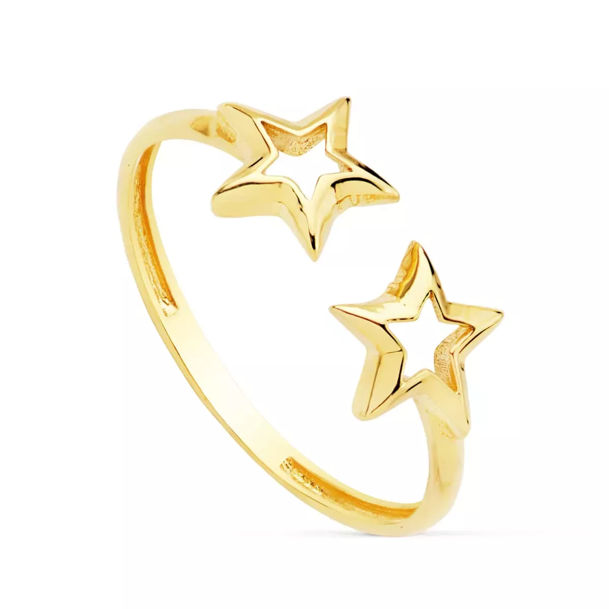 18K SORTIJA ORO AMARILLO CON DOS ESTRELLAS DE 6 MM ABIERTA Y AJUSTABLE 1
