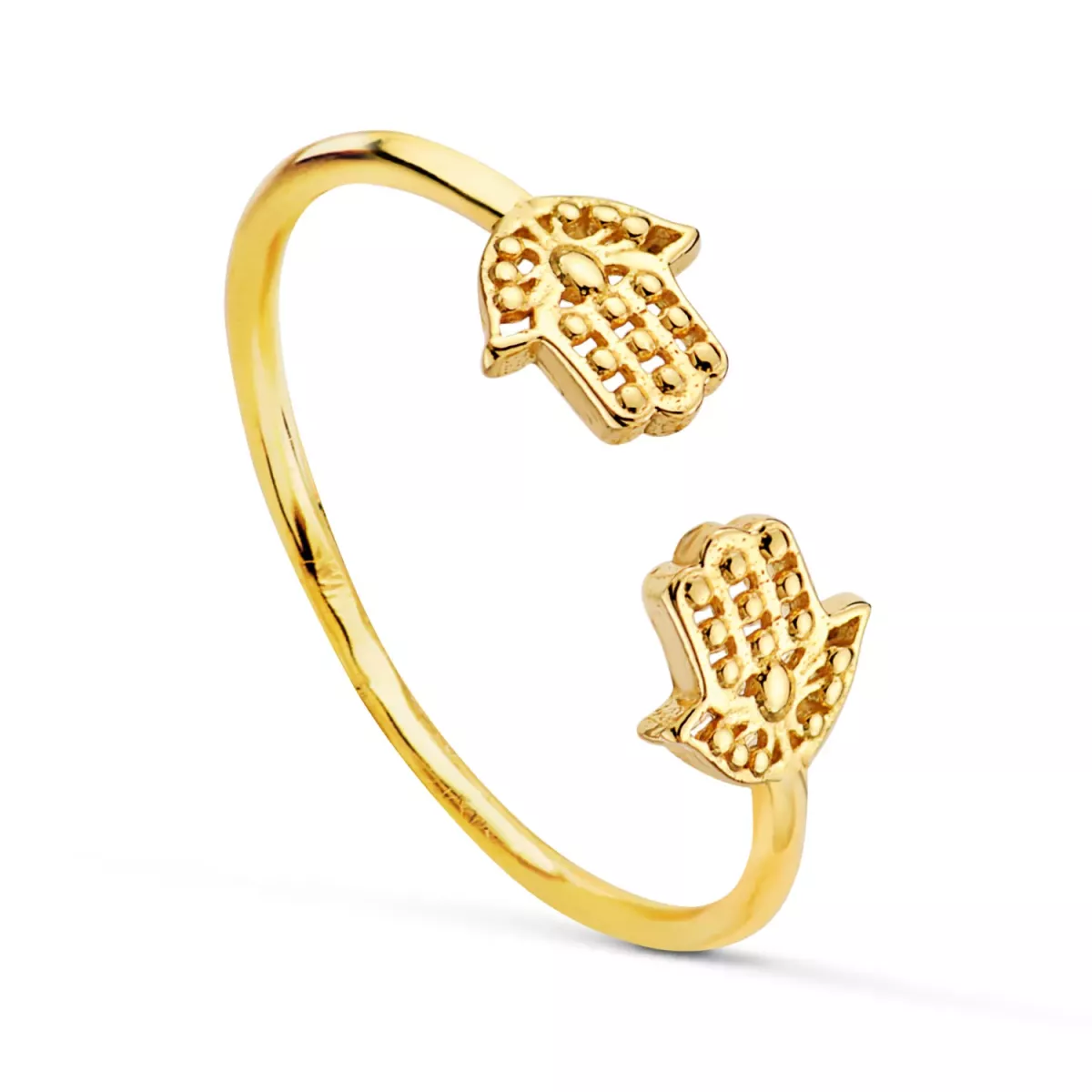18K SORTIJA ORO AMARILLO ABIERTA AJUSTABLE CON MANOS DE FATIMA. ANCHO CUERPO: 1
