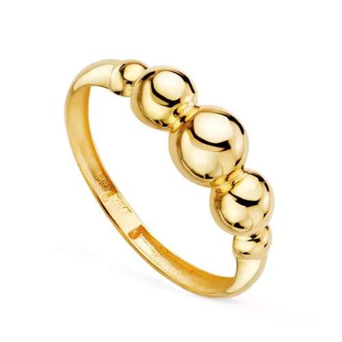 18K SORTIJA ORO AMARILLO CON CINCO BOLAS EN DISMINUCION. ANCHO: 5