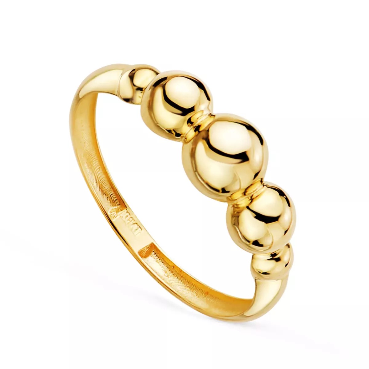 18K SORTIJA ORO AMARILLO CON CINCO BOLAS EN DISMINUCION. ANCHO: 5