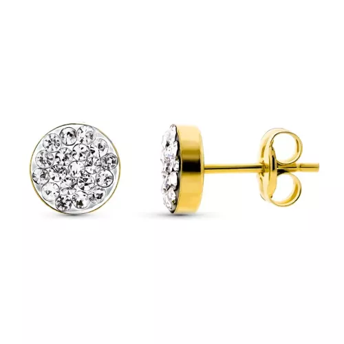 9K PENDIENTES ORO AMARILLO REDONDOS CON CIRCONITA 6 MM CIERRE PRESION 0