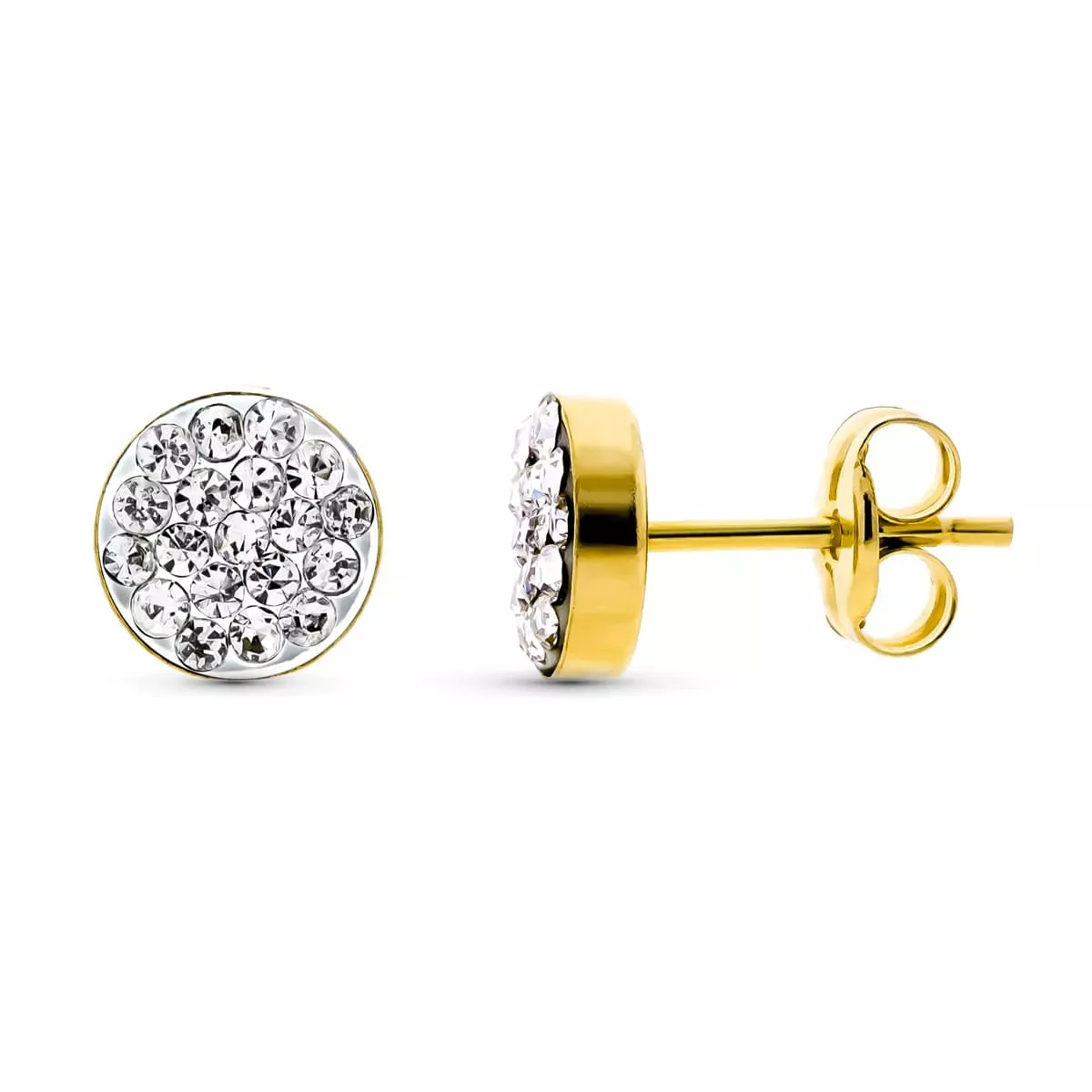 9K PENDIENTES ORO AMARILLO REDONDOS CON CIRCONITA 6 MM CIERRE PRESION 0