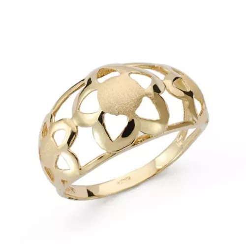 18K SORTIJA ORO AMARILLO CALADO CON FLORES MATE Y BRILLO. ANCHO: 11MM 2