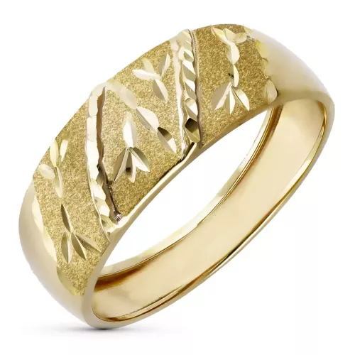 18K SORTIJA ORO AMARILLO TALLADA MATIZADA. ANCHO 10
