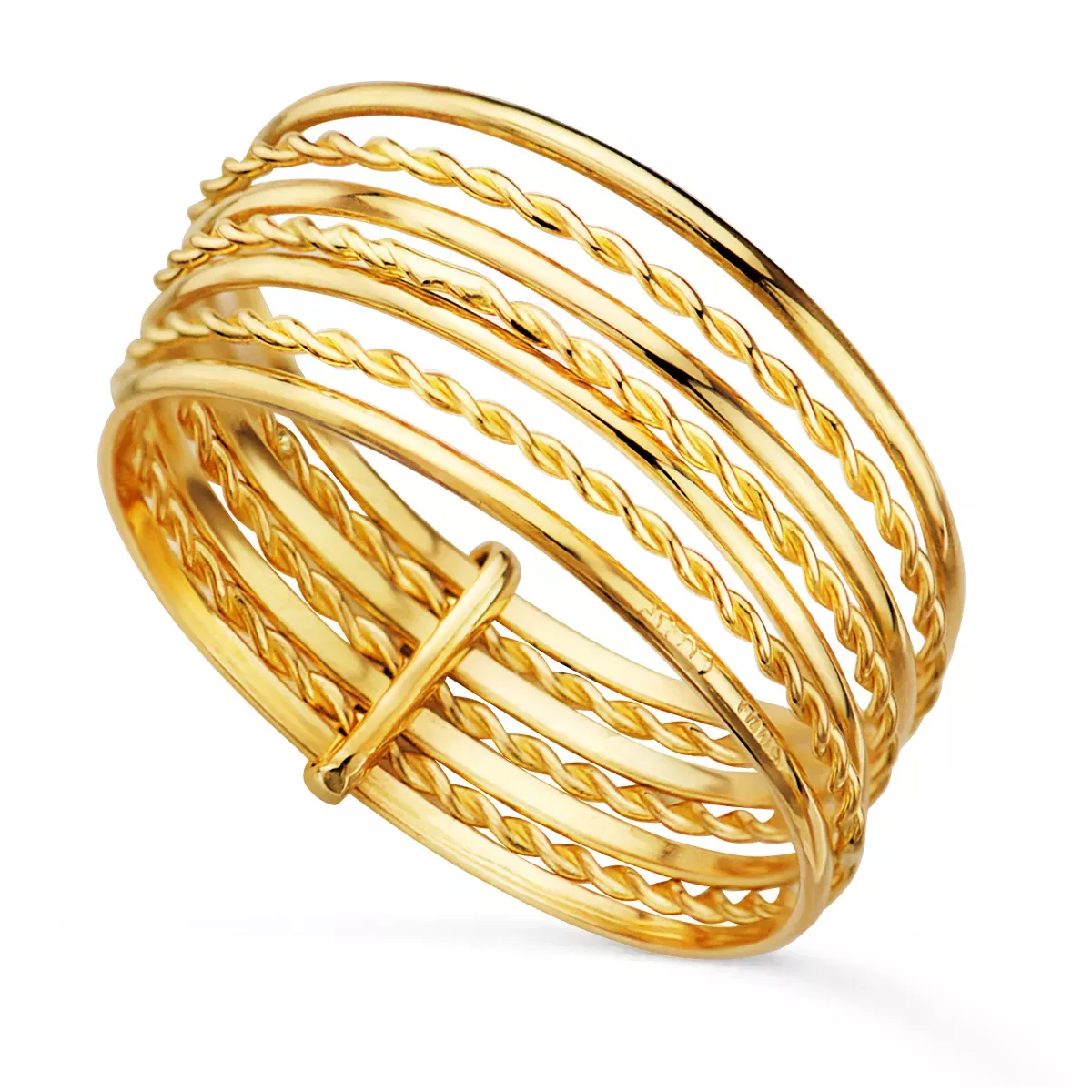 18K SORTIJA ORO AMARILLO SEMANARIO 7 HILOS LISOS Y TRENZADOS 2