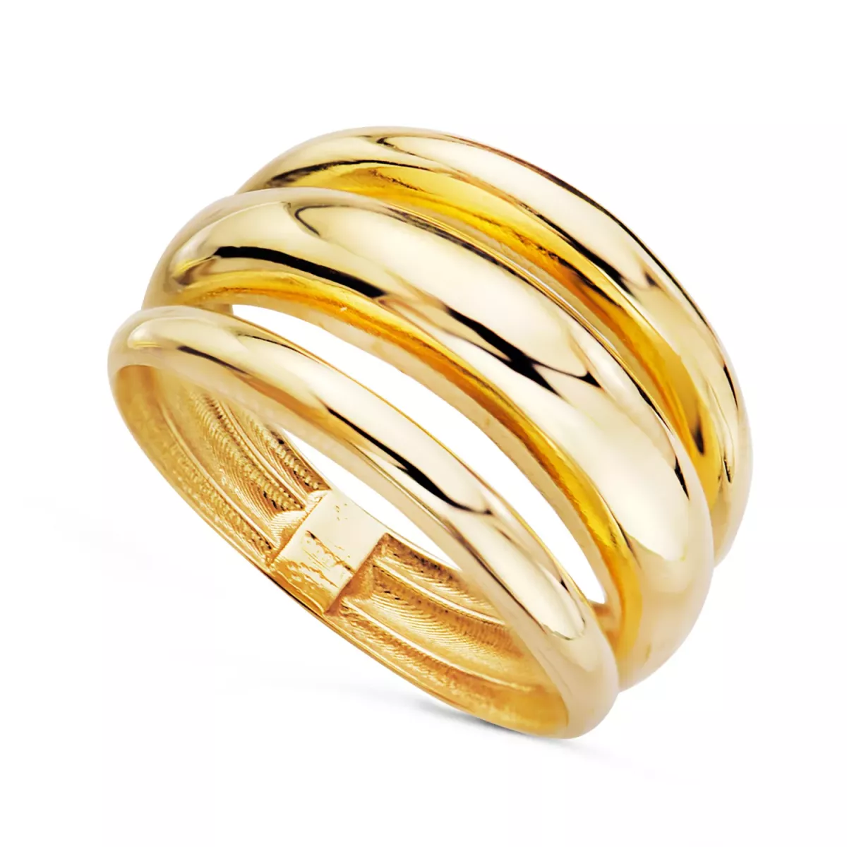 18K SORTIJA ORO AMARILLO TRES BANDAS EN BRILLO. ANCHO: 12 MM 2