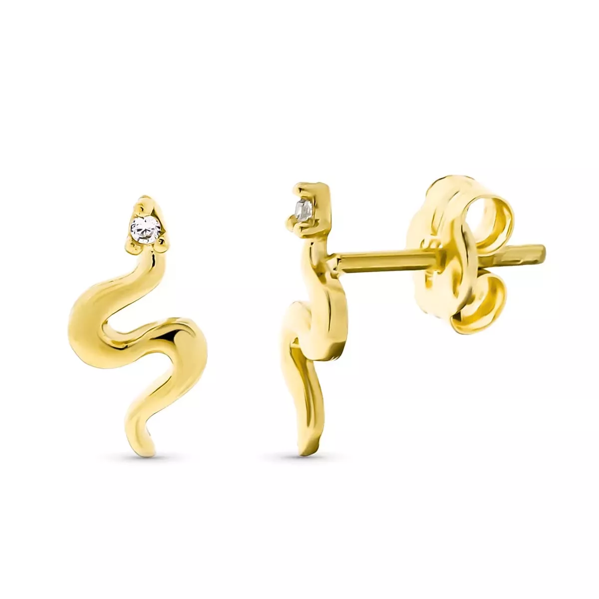 9K PENDIENTES ORO AMARILLO SERPIENTE CON CIRCONITA. MEDIDA: 9 X 4