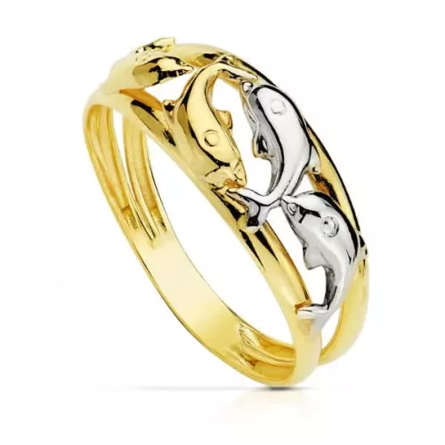 18K SORTIJA ORO BICOLOR CON DELFINES EN BRILLO. ANCHO CUERPO: 8 MM 1