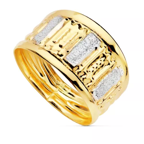 18K SORTIJA ORO BICOLOR TALLADA ANCHO 10 MM 1