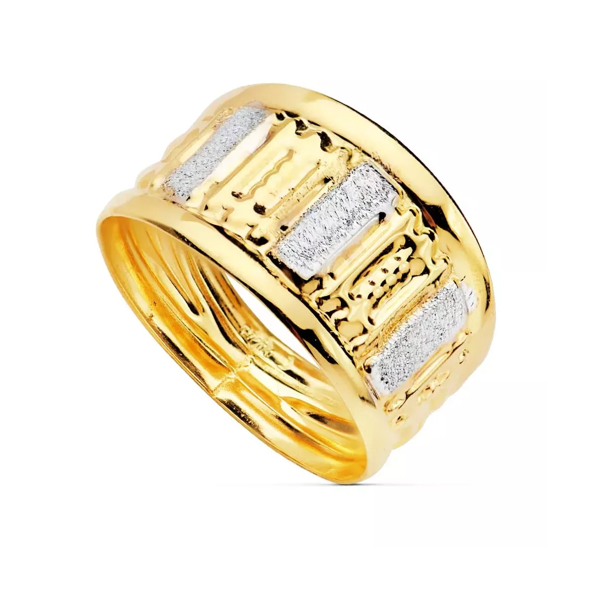 18K SORTIJA ORO BICOLOR TALLADA ANCHO 10 MM 1