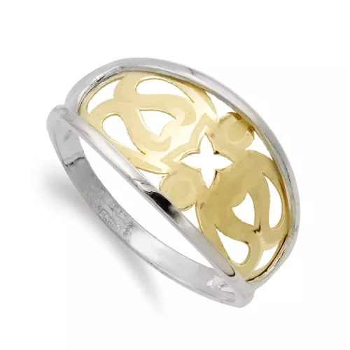 18K SORTIJA ORO BICOLOR MOTIVOS CALADOS. ANCHO: 11 MM 1