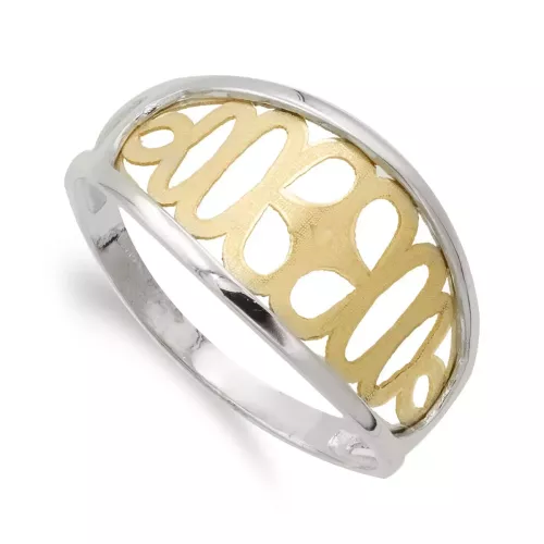 18K SORTIJA ORO BICOLOR MOTIVOS CALADOS. ANCHO: 11 MM 2