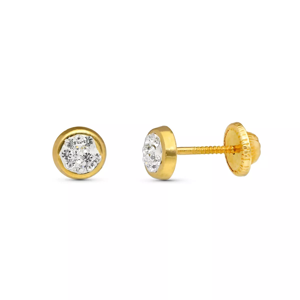 9K PENDIENTES ORO AMARILLO CIRCONITA CUAJO 5X5 MM CIERRE TUERCA 0