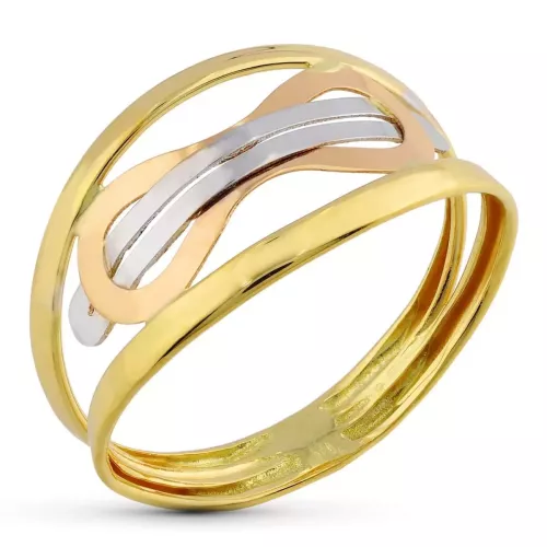 18K SORTIJA ORO TRICOLOR BANDAS CON MOTIVO INFINITO 1