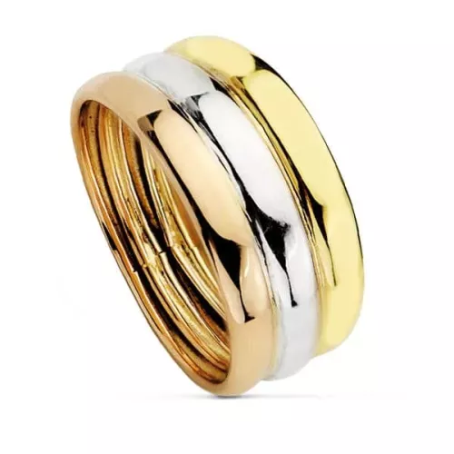 18K SORTIJA ORO TRICOLOR TRES BANDAS BRILLO ANCHO 8.5 MM 2