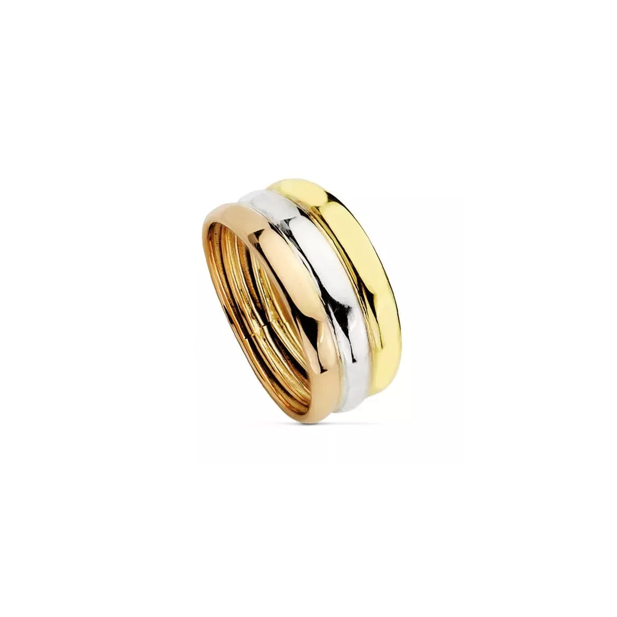 18K SORTIJA ORO TRICOLOR TRES BANDAS BRILLO ANCHO 8.5 MM 2