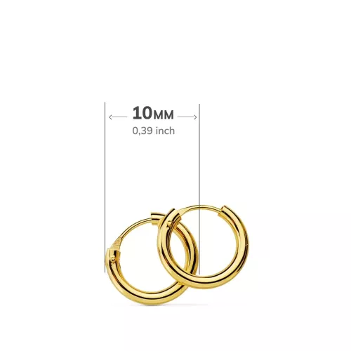 18K PENDIENTES AROS REDONDOS LISOS LIGEROS ORO AMARILLO 10X1.50 MM 0,29gr