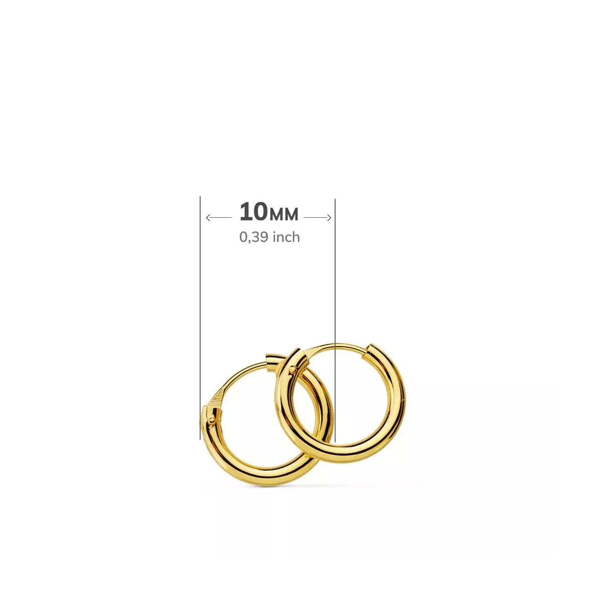 18K PENDIENTES AROS REDONDOS LISOS LIGEROS ORO AMARILLO 10X1.50 MM 0,29gr
