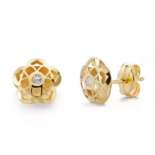 9K PENDIENTES ORO AMARILLO FLOR 7X7 MM CIERRE PRESION 0