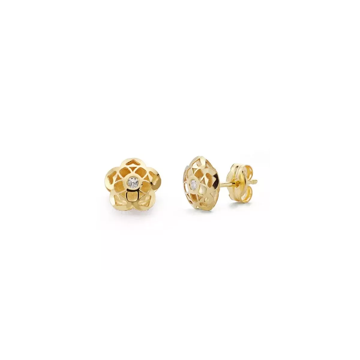 9K PENDIENTES ORO AMARILLO FLOR 7X7 MM CIERRE PRESION 0