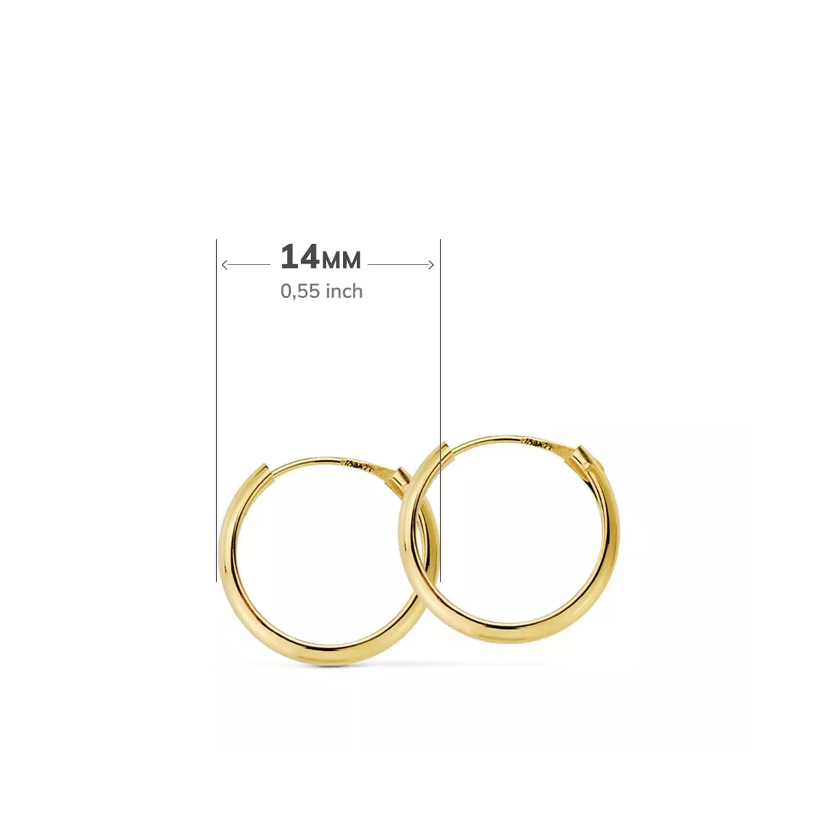 18K AROS ORO AMARILLO MEDIA CAÃÂA LISOS LIGEROS 14X2 MM 0,42gr