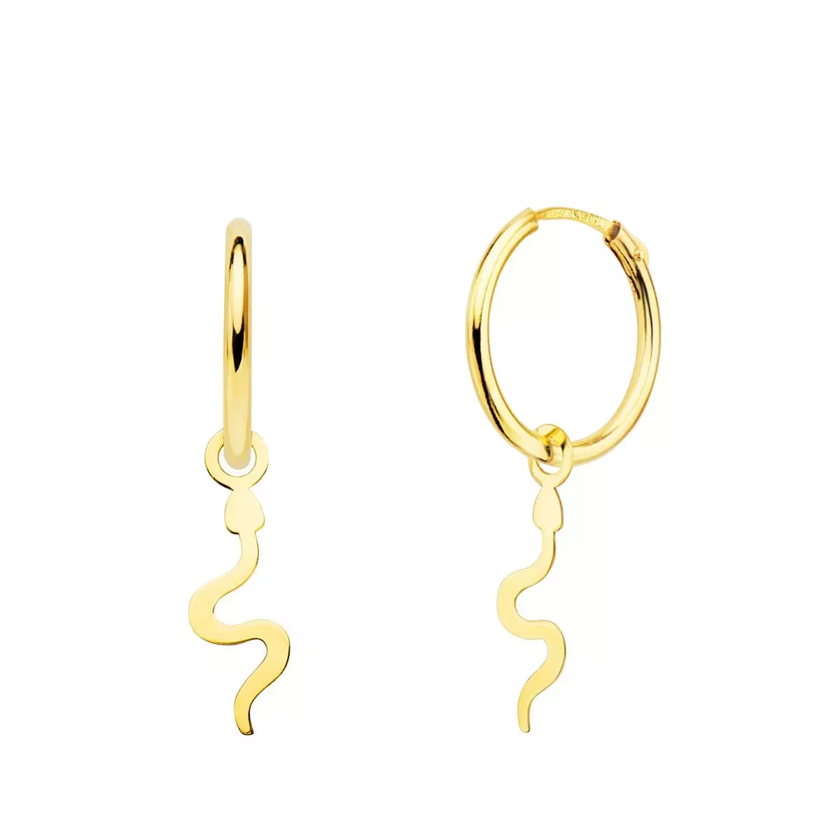 18K AROS ORO AMARILLO TUBO CON SERPIENTE LISA 12X5 MM ARO 12X1.5 MM 0