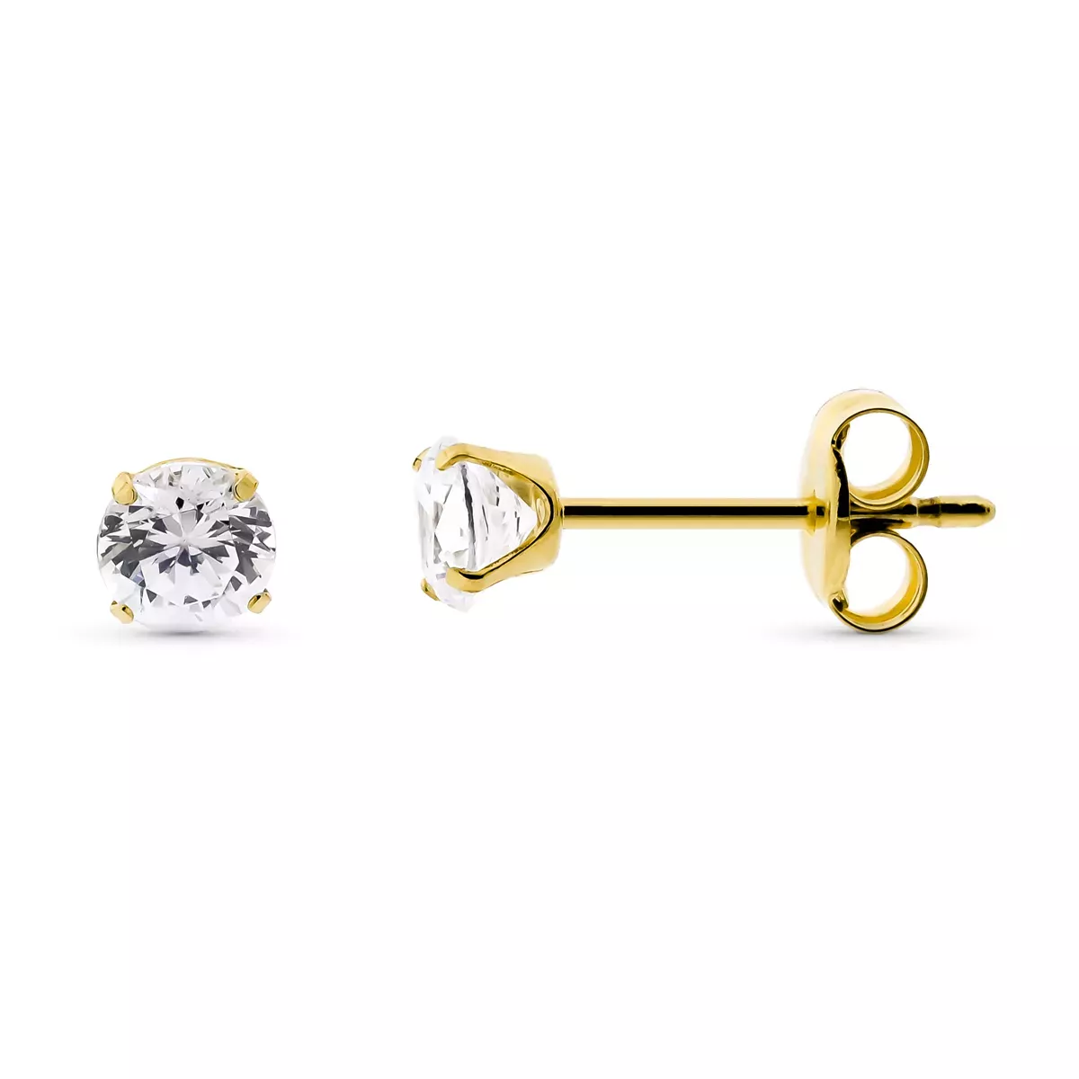 9K PENDIENTES ORO AMARILLO CIRCONITA 4 MM CON 4 GARRAS. CIERRE PRESION 0
