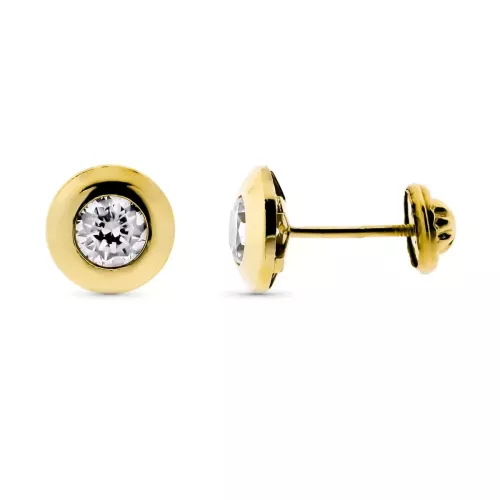 9K PENDIENTES ORO AMARILLO CHATON CIRCONITA 4 MM. ANCHO: 7 MM CIERRE TUERCA 0