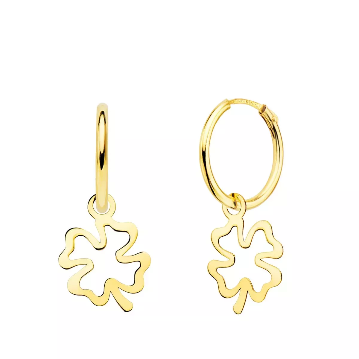 18K AROS ORO AMARILLO TUBO CON TREBOL 11X9 MM ARO 12X1.5 MM 0