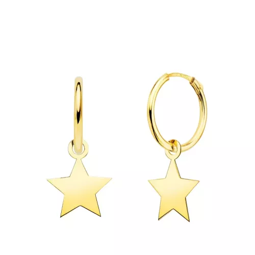 18K AROS ORO AMARILLO TUBO CON ESTRELLA LISA 10X10 MM ARO 12X1.5 MM 0