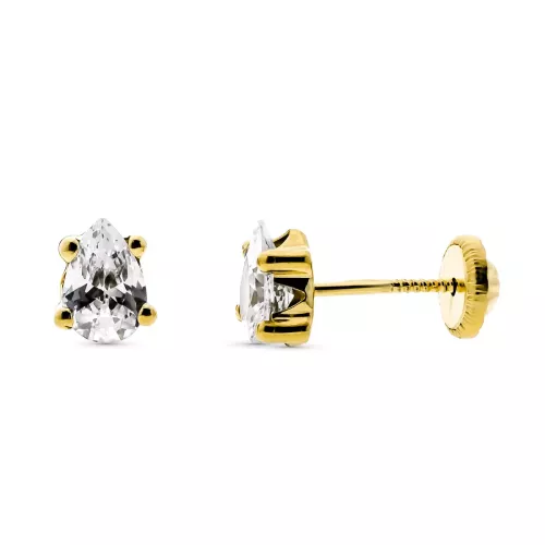 9K PENDIENTES ORO AMARILLO GARRAS TALLA LAGRIMA 6X4 MM CIERRE TUERCA 0
