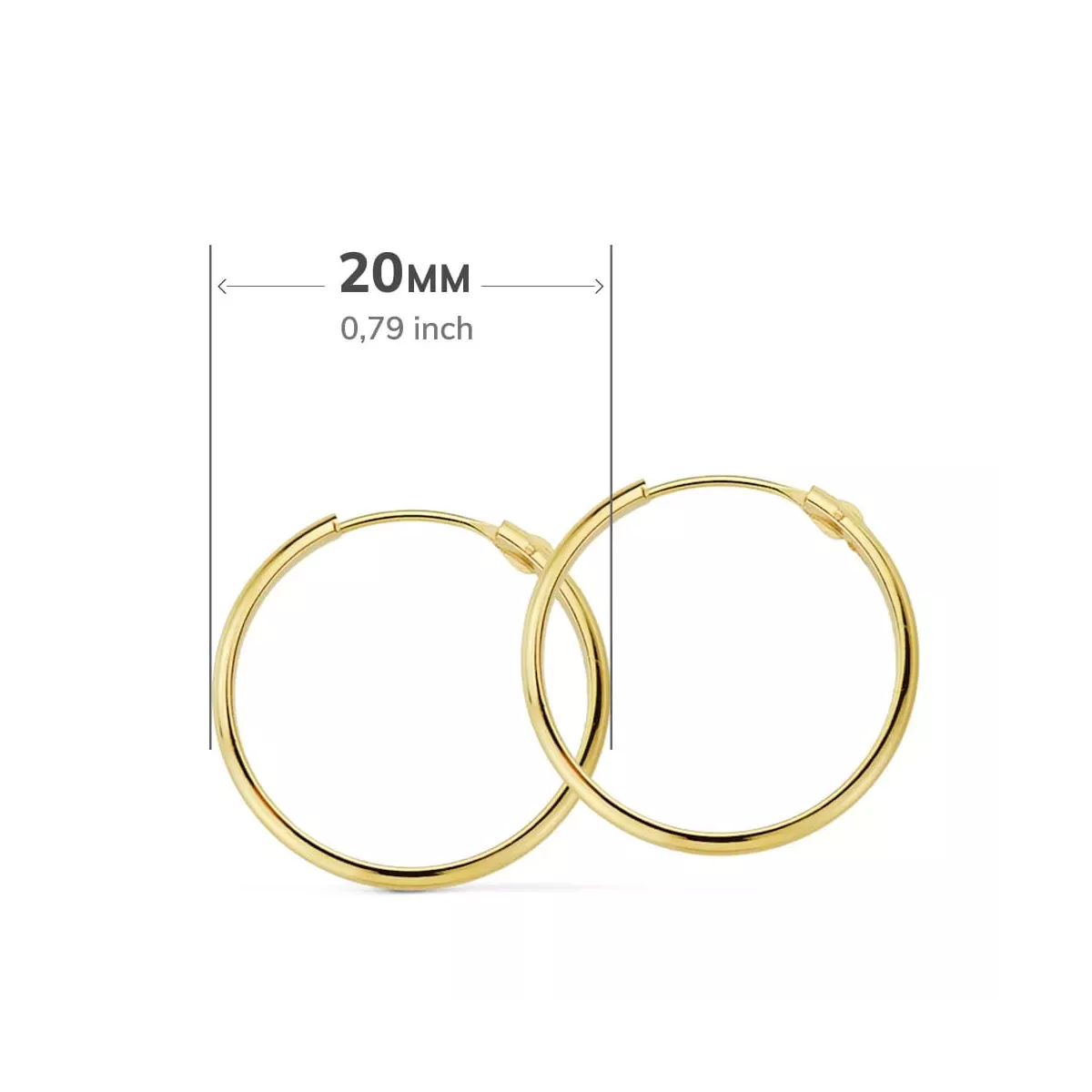 18K AROS ORO AMARILLO MEDIA CAÃÂA LISOS LIGEROS 20X2 MM 0,62gr