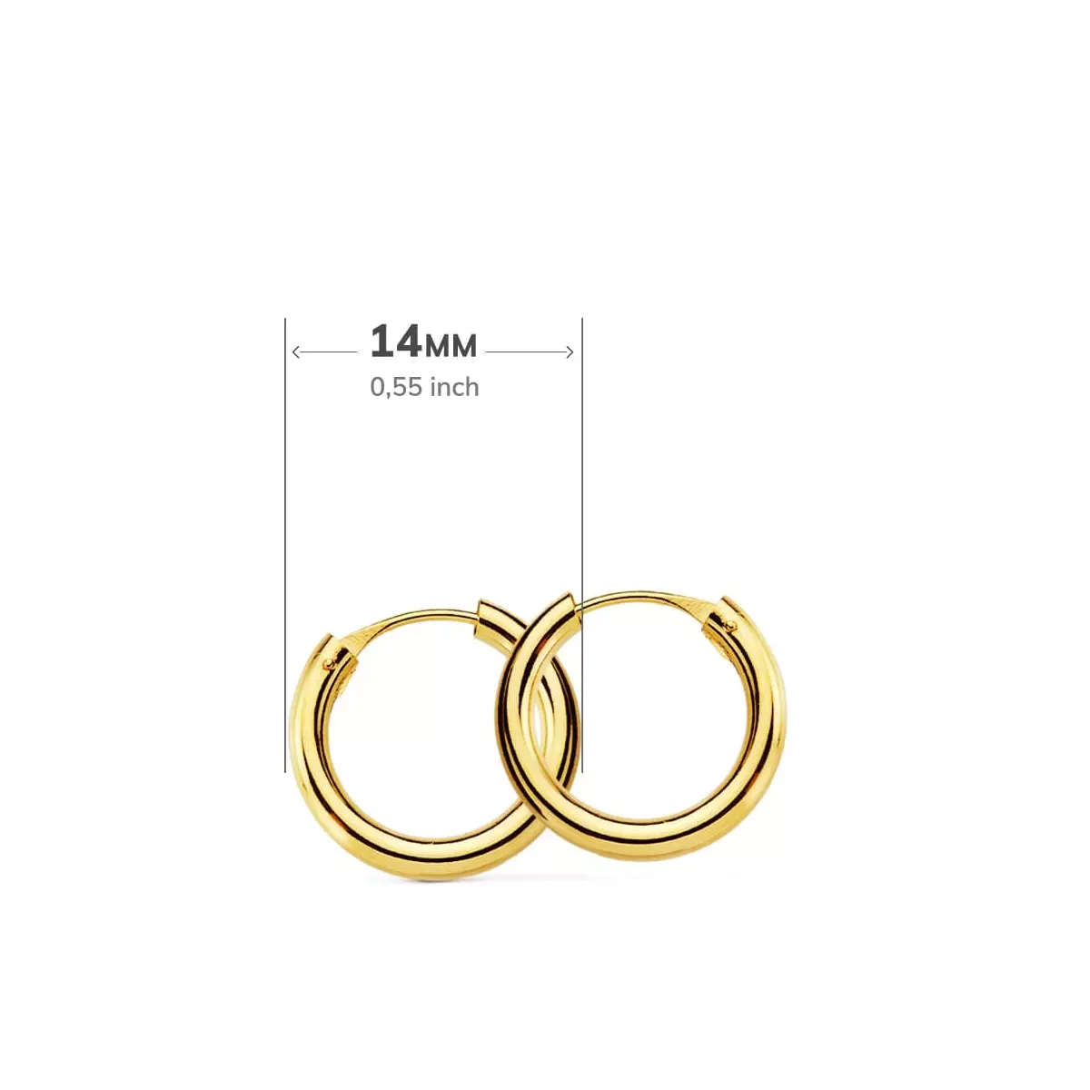 18K AROS ORO AMARILLO REDONDOS LISOS LIGEROS 14X2 MM 0,67gr