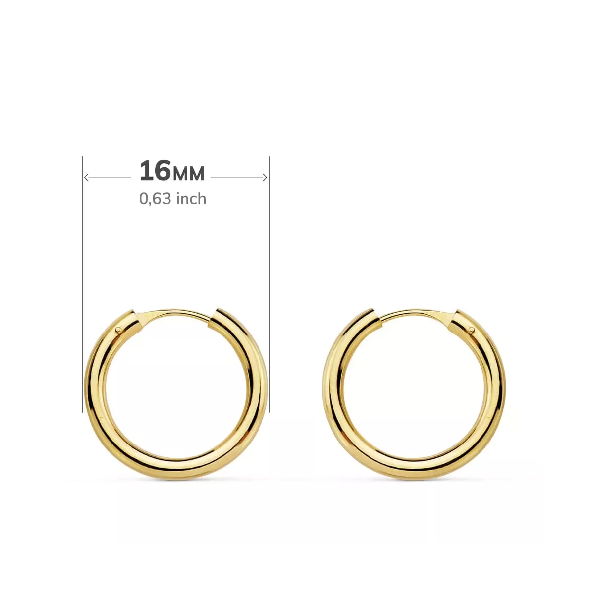 18K AROS ORO AMARILLO REDONDOS LISOS LIGEROS 16X2 MM 0,74gr