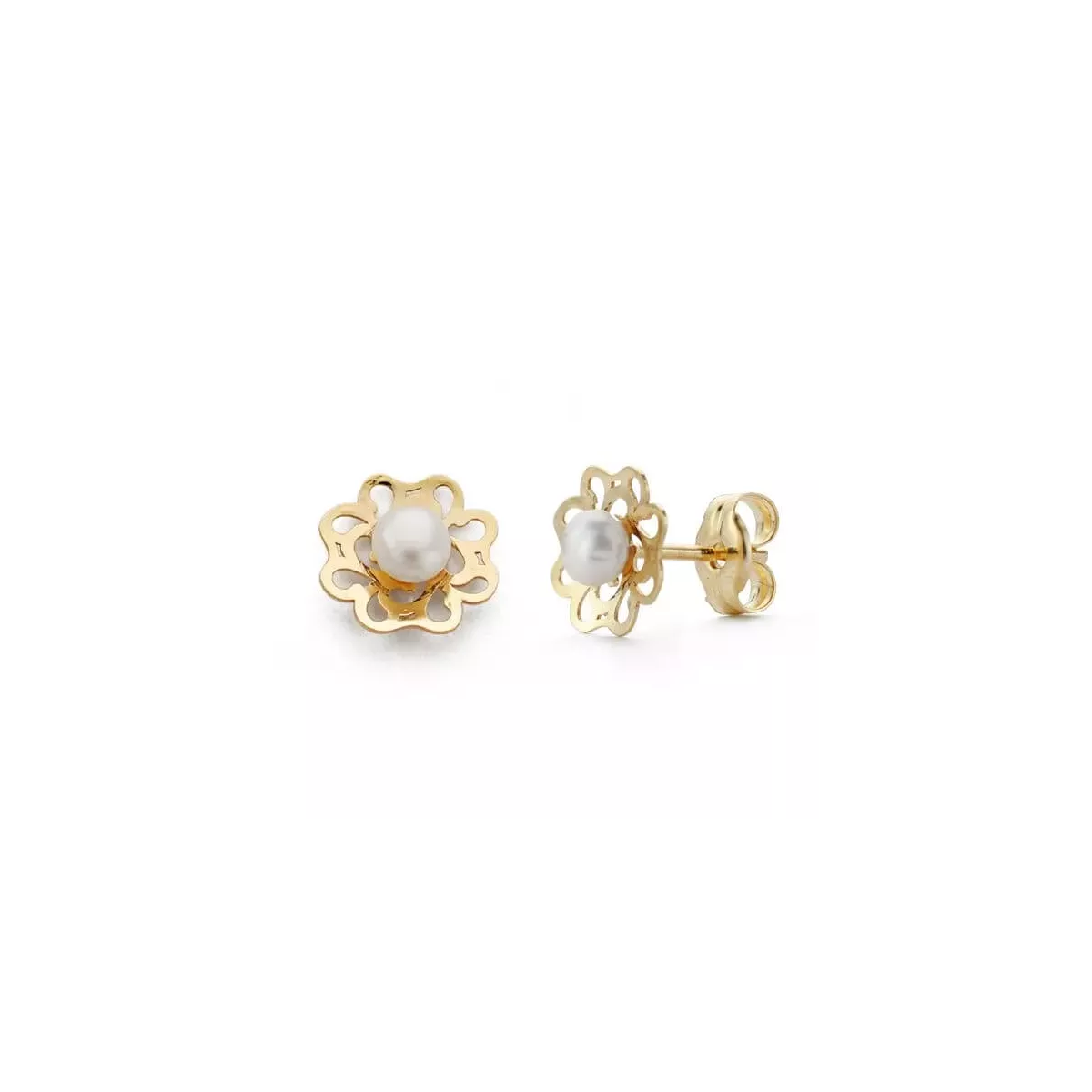 9K PENDIENTES ORO AMARILLO PERLA 7X7 MM CIERRE PRESION 0