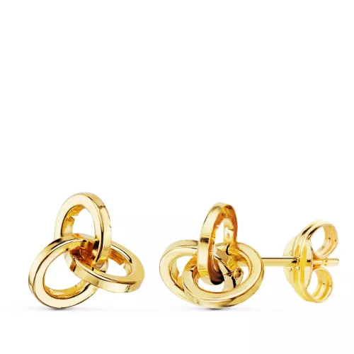 18K PENDIENTES ORO AMARILLO TRES AROS LISOS. CIERRE PRESION 8 X 7 MM 0