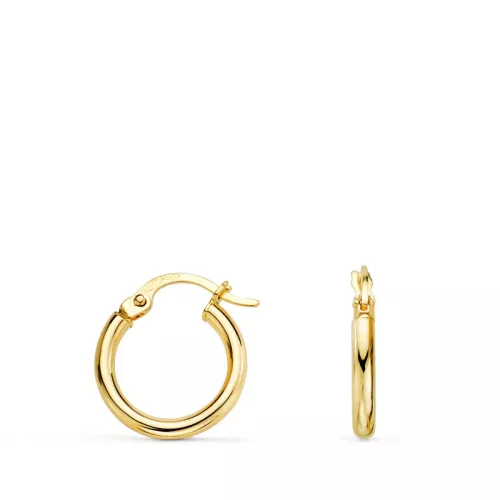 18K PENDIENTES AROS ORO AMARILLO HUECOS REDONDOS TUBO REDONDO 14 MM. GROSOR 2 MM 1
