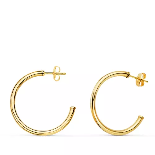 18K AROS ORO AMARILLO ABIERTOS TUBO REDONDO 25 X 2MM. CIERRE PRESION 1