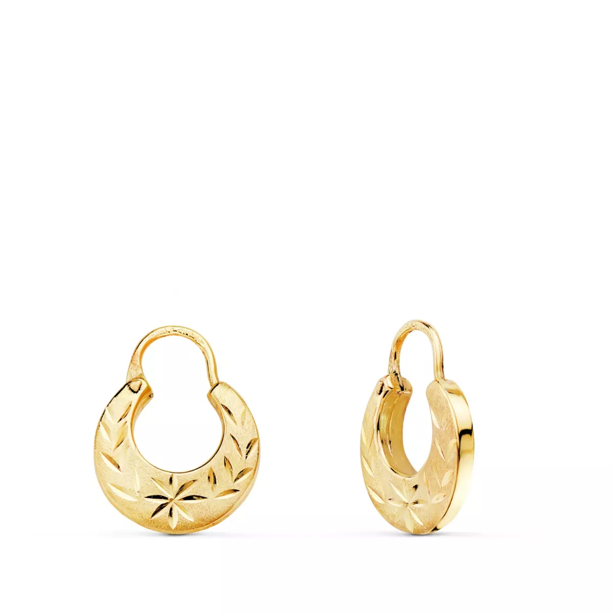 18K PENDIENTES AROS CRIOLLA ORO AMARILLO HUECOS TALLADOS. ANCHO: 11MM. GROSOR: 2MM 1