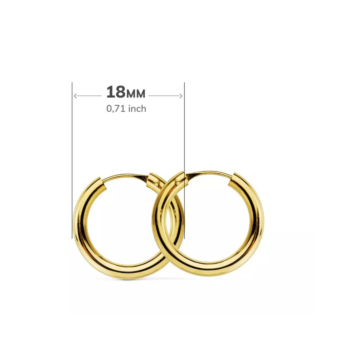 18K AROS ORO AMARILLO REDONDOS LISOS LIGEROS 18X2.5 MM 1,16gr