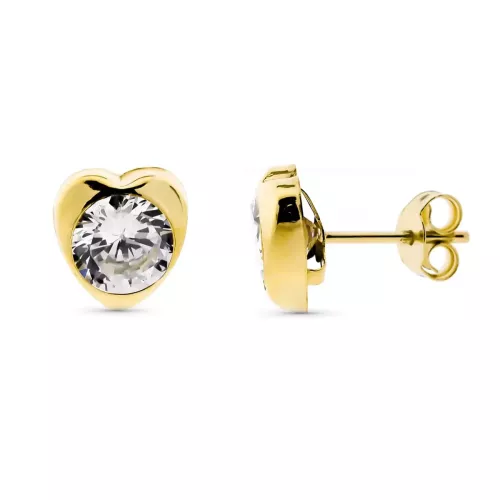 9K PENDIENTES ORO AMARILLO CORAZON CON CIRCONITA 6X6 MM. CIERRE PRESION 0