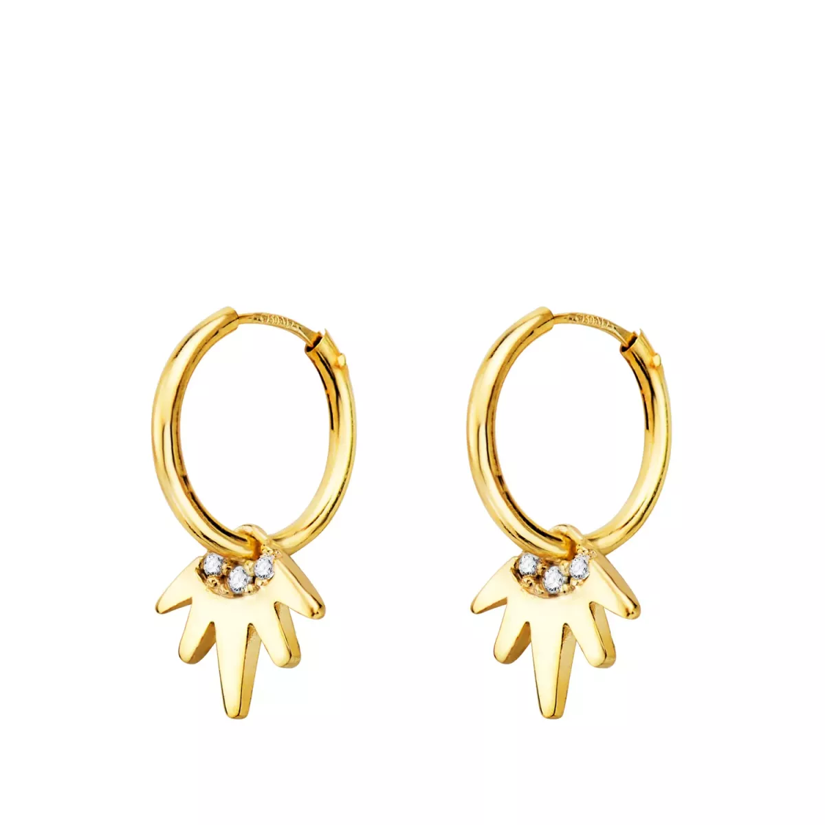 18K AROS ORO AMARILLO TUBO CON COLGANTE SOL CIRCONITA 9X8 MM ARO 12X1 MM 1