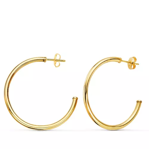 18K AROS ORO AMARILLO ABIERTOS TUBO REDONDO 30 X 2MM. CIERRE PRESION 1