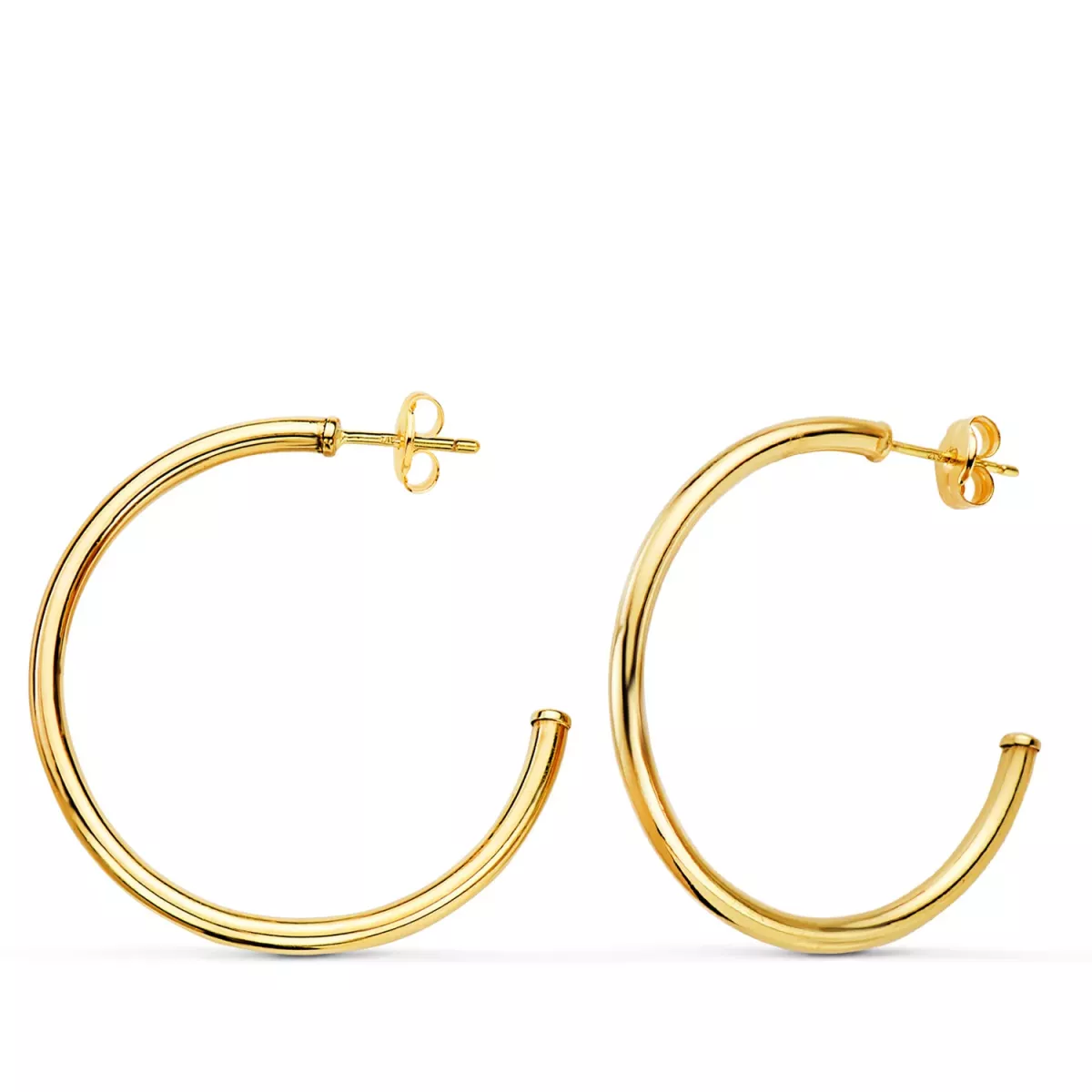 18K AROS ORO AMARILLO ABIERTOS TUBO REDONDO 30 X 2MM. CIERRE PRESION 1