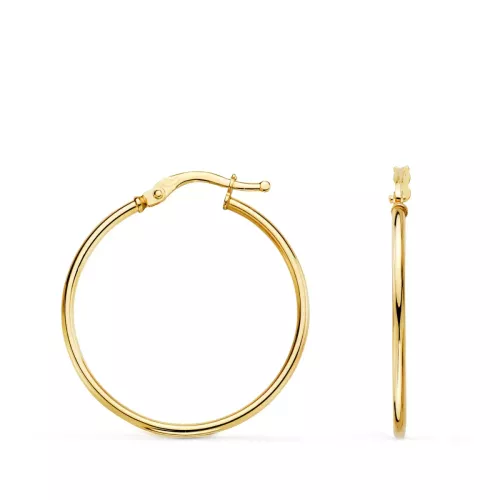 18K PENDIENTES AROS CRIOLLAS ORO AMARILLO HUECOS REDONDOS TUBO REDONDO 28 MM. GROSOR 1
