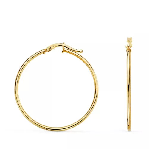 18K PENDIENTES AROS CRIOLLAS ORO AMARILLO HUECOS REDONDOS TUBO REDONDO 33 MM. GROSOR 1